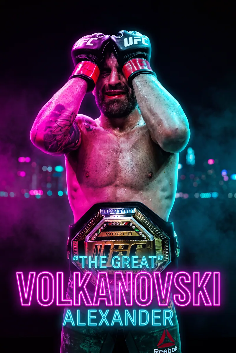 Alexander Volkanovski — Standing in the neon, city lights behind, half a smile
