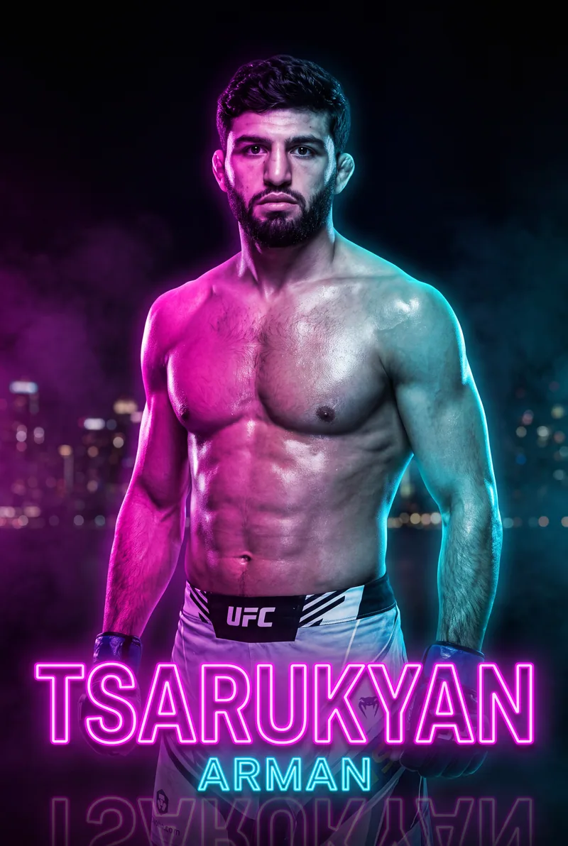 Arman Tsarukyan — Standing still in magenta and cyan, city lights behind