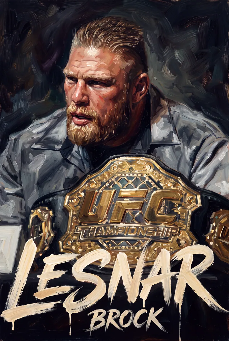 Brock Lesnar — Squared up in the black trunks, the sword inked down his chest