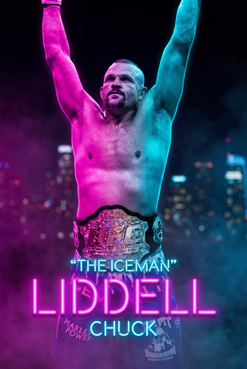 Chuck Liddell — The roar, arms spread wide under the neon