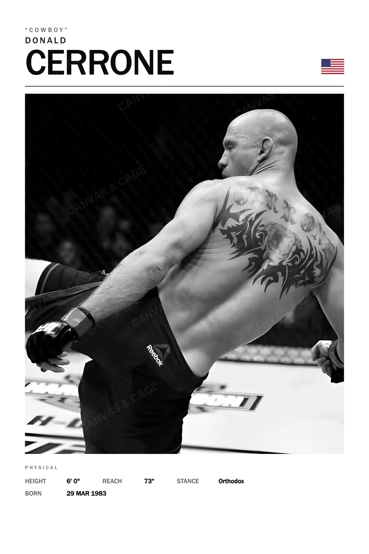 Donald Cerrone — Turned away, the back tattoo square to the camera