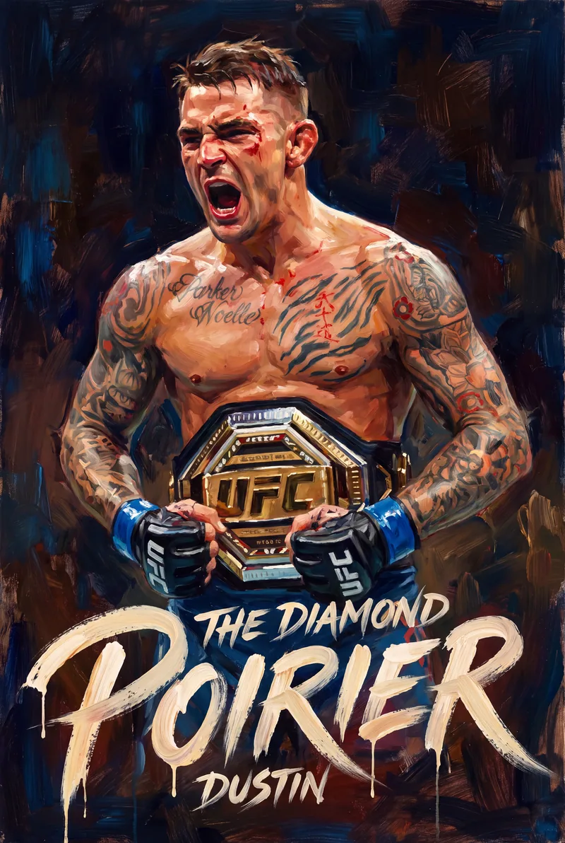 Dustin Poirier — Fists clenched low, tiger stripes across the chest