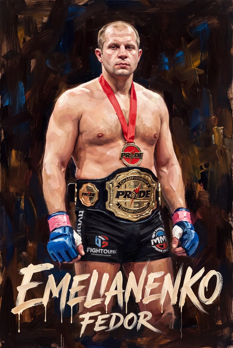 Fedor Emelianenko — The PRIDE belt buckled on, medal round his neck