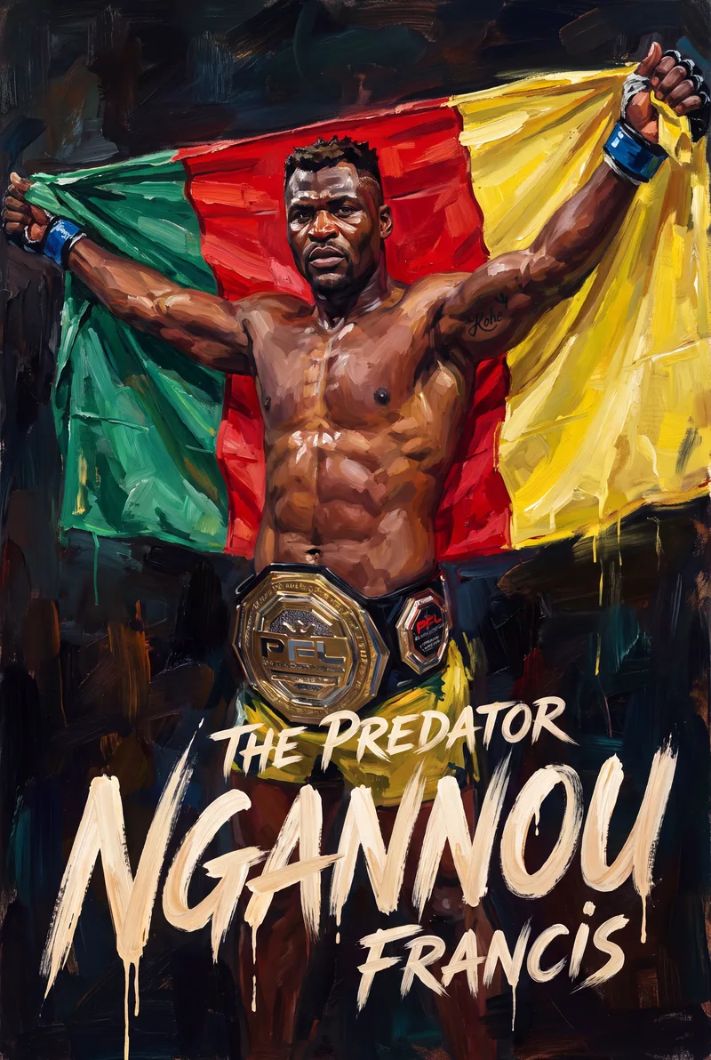 Francis Ngannou — One fist raised high, the other across his chest