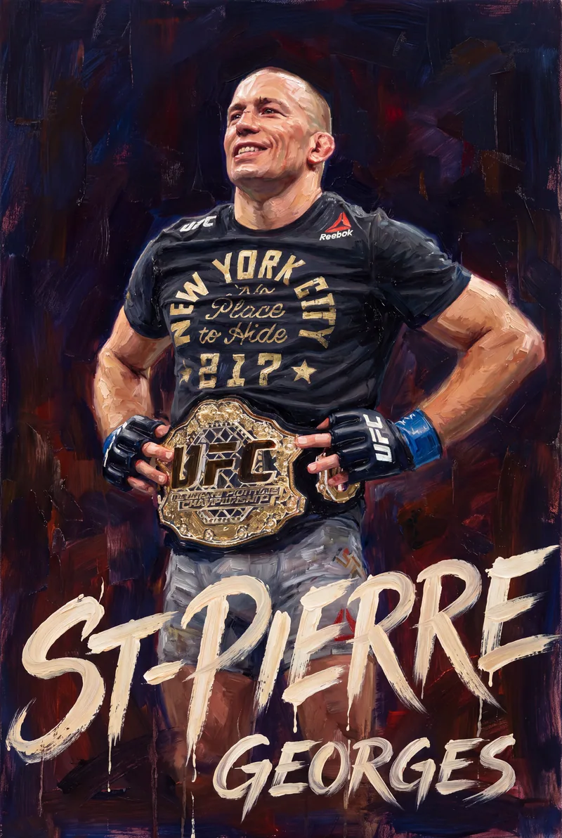 Georges St-Pierre — The 217 shirt on, the belt held at the waist