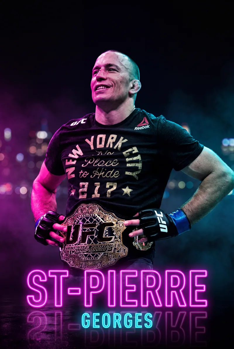 Georges St-Pierre — Belt up at the waist, looking off into the lights