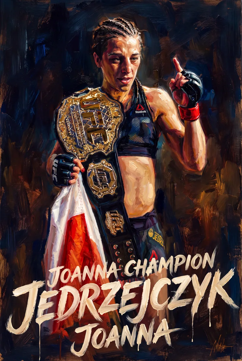 Joanna Jedrzejczyk — One glove up by her ear, the other hanging low