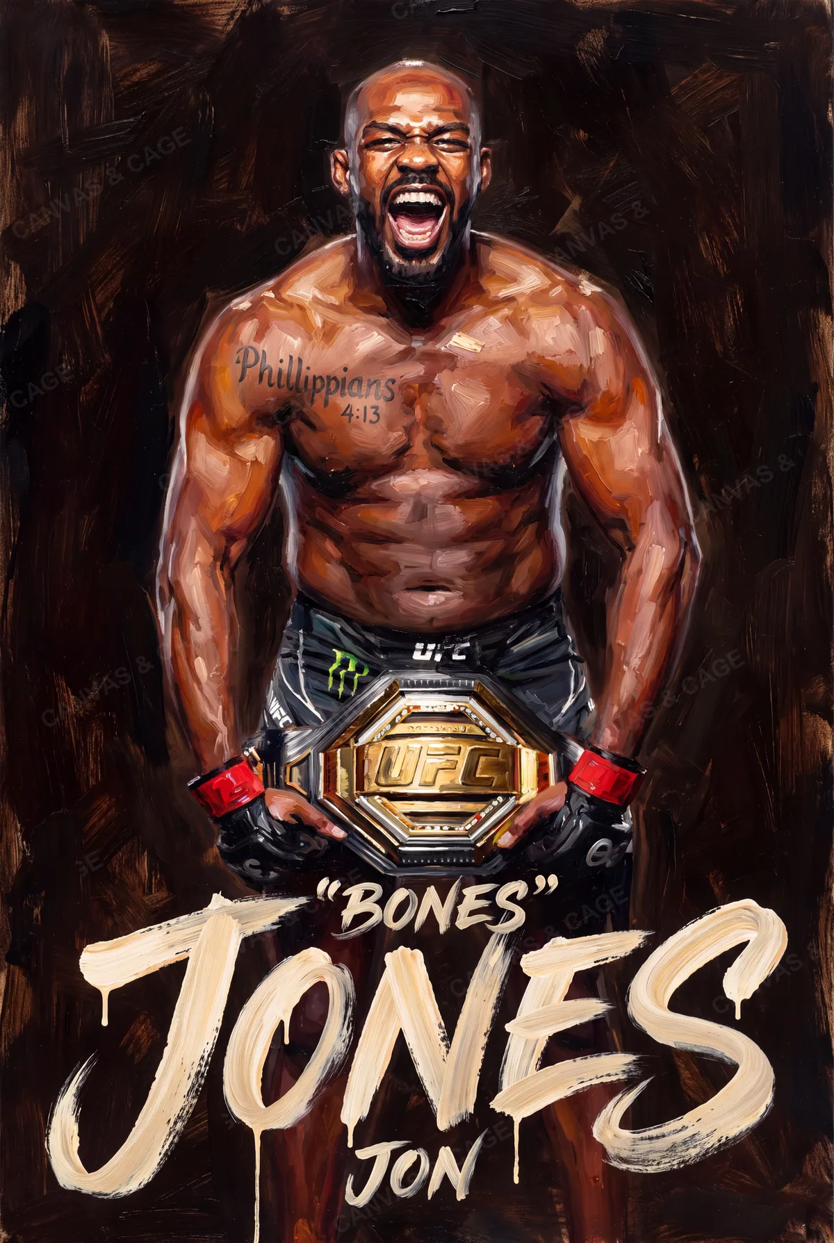 Jon Jones — Roaring with the belt held at the waist
