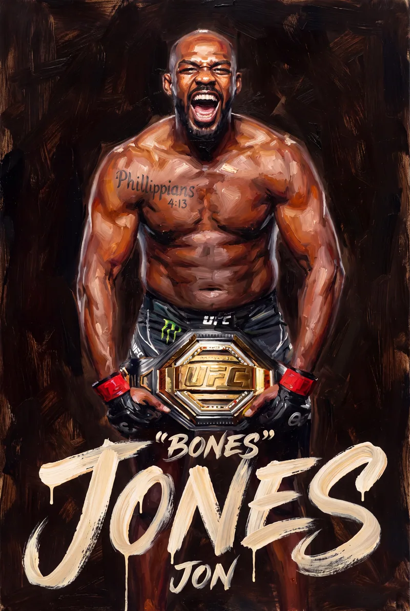 Jon Jones — Roaring with the belt held at the waist