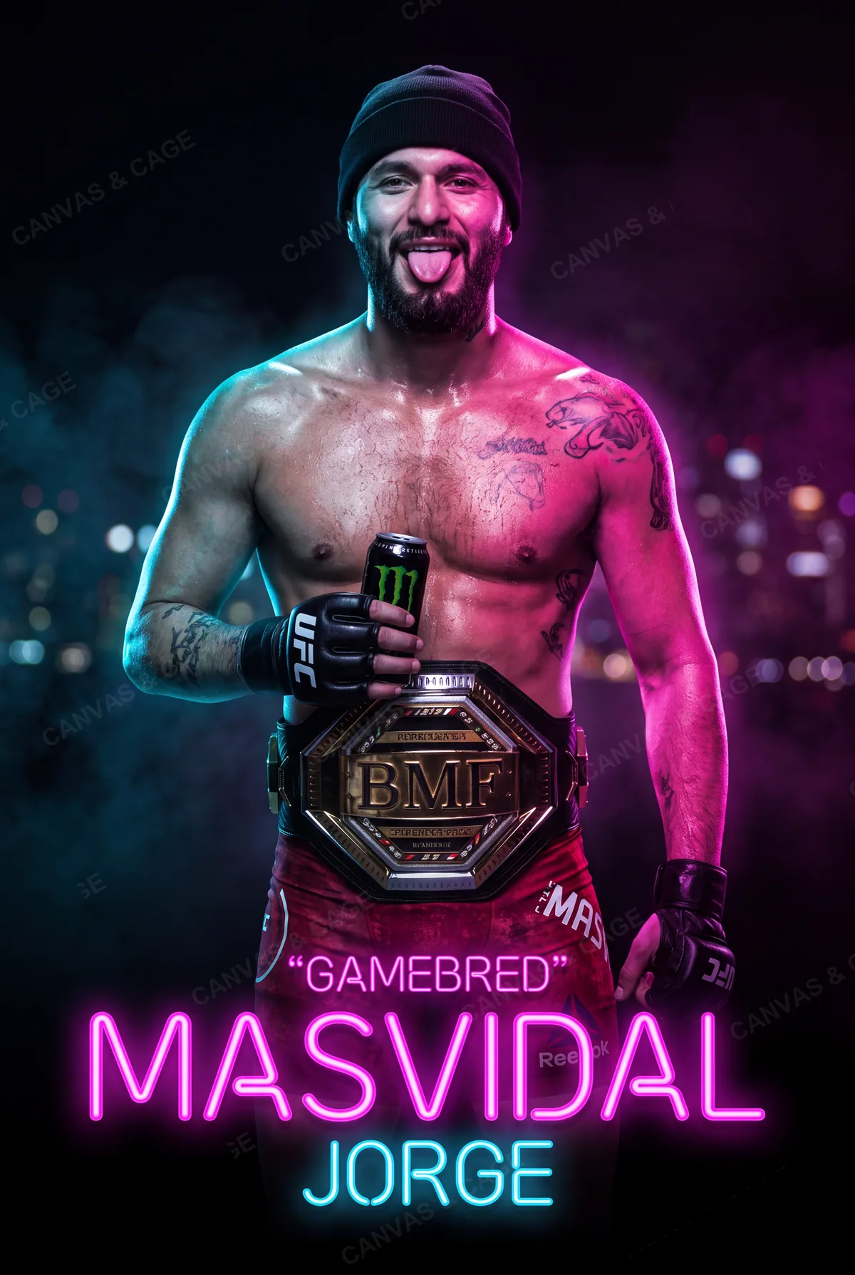 Jorge Masvidal — Gloves on, stood square in the neon haze