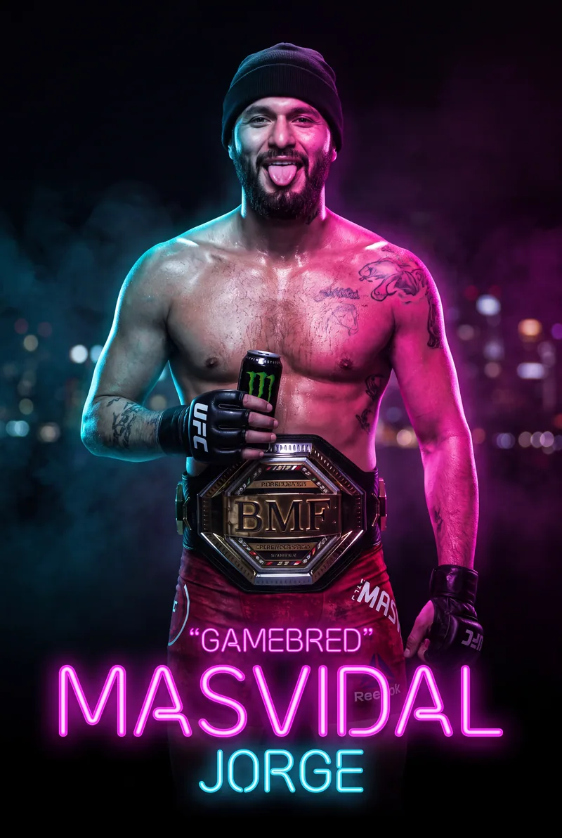 Jorge Masvidal — Gloves on, stood square in the neon haze