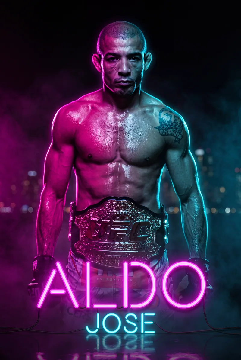 Jose Aldo — Belt at the waist, lit in magenta and cyan