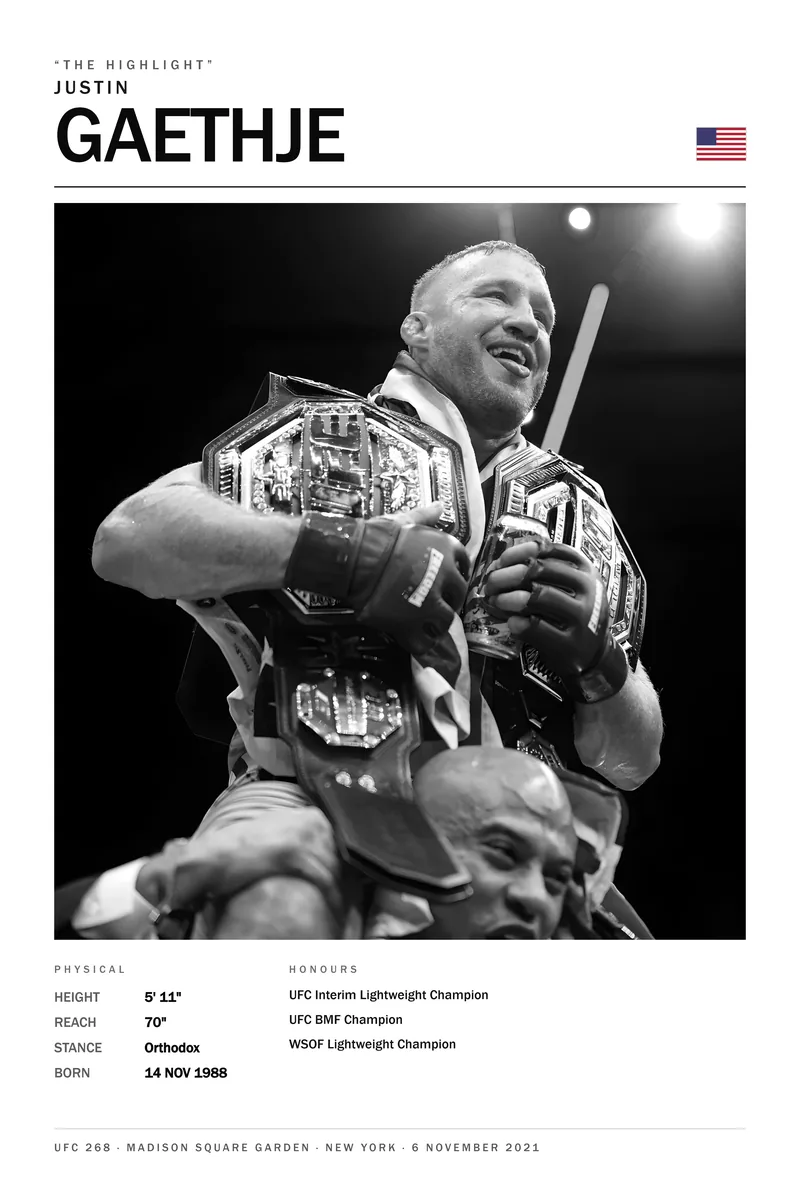 Justin Gaethje — Carried on shoulders with a belt in each hand