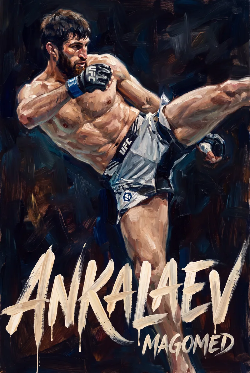 Magomed Ankalaev — Painted at full extension, kick turning over, glove at the chin
