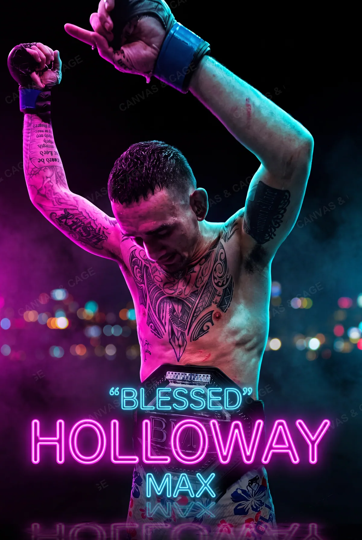 Max Holloway — The jab out into the neon, rear hand home