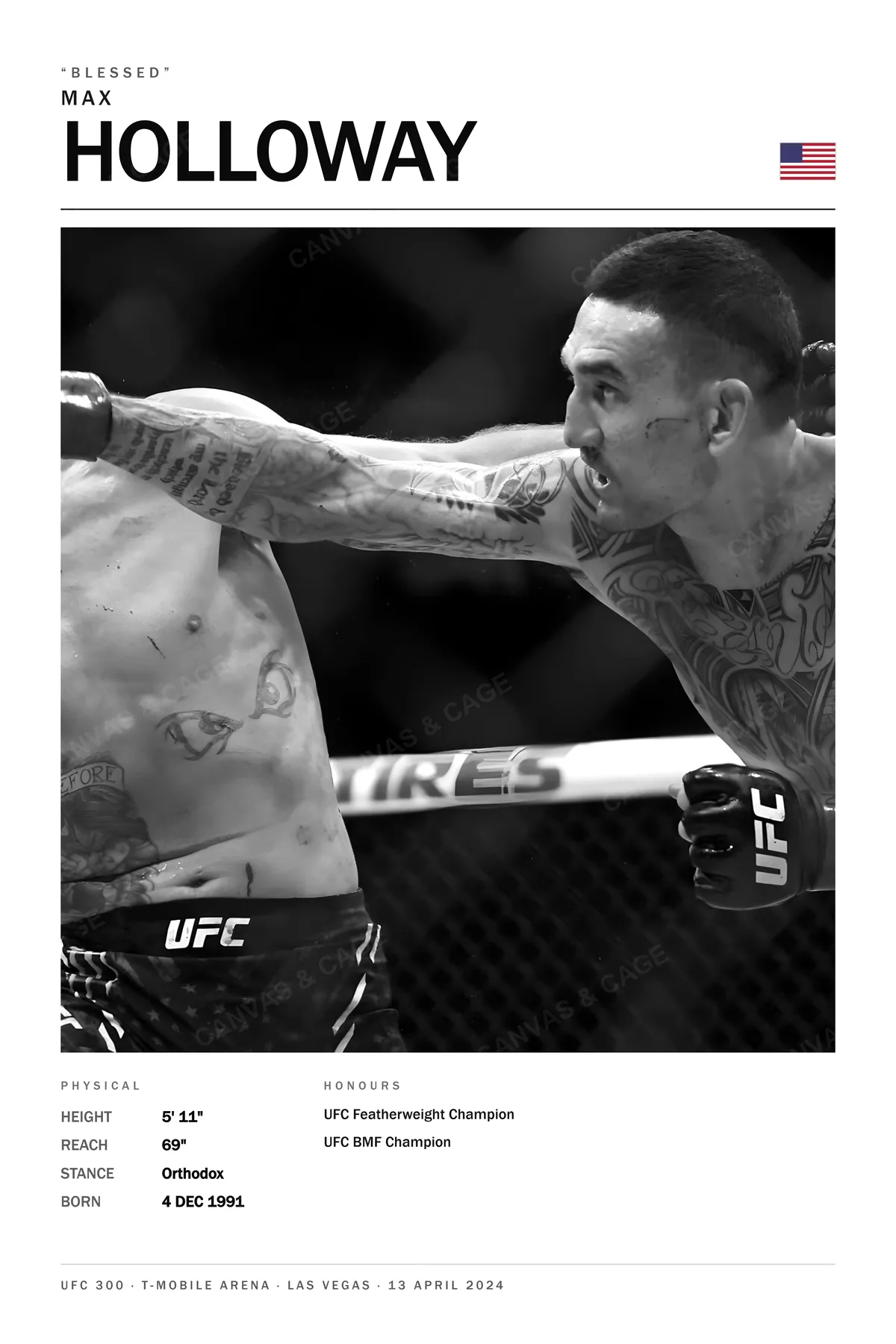 Max Holloway — The jab out at full extension, UFC 300