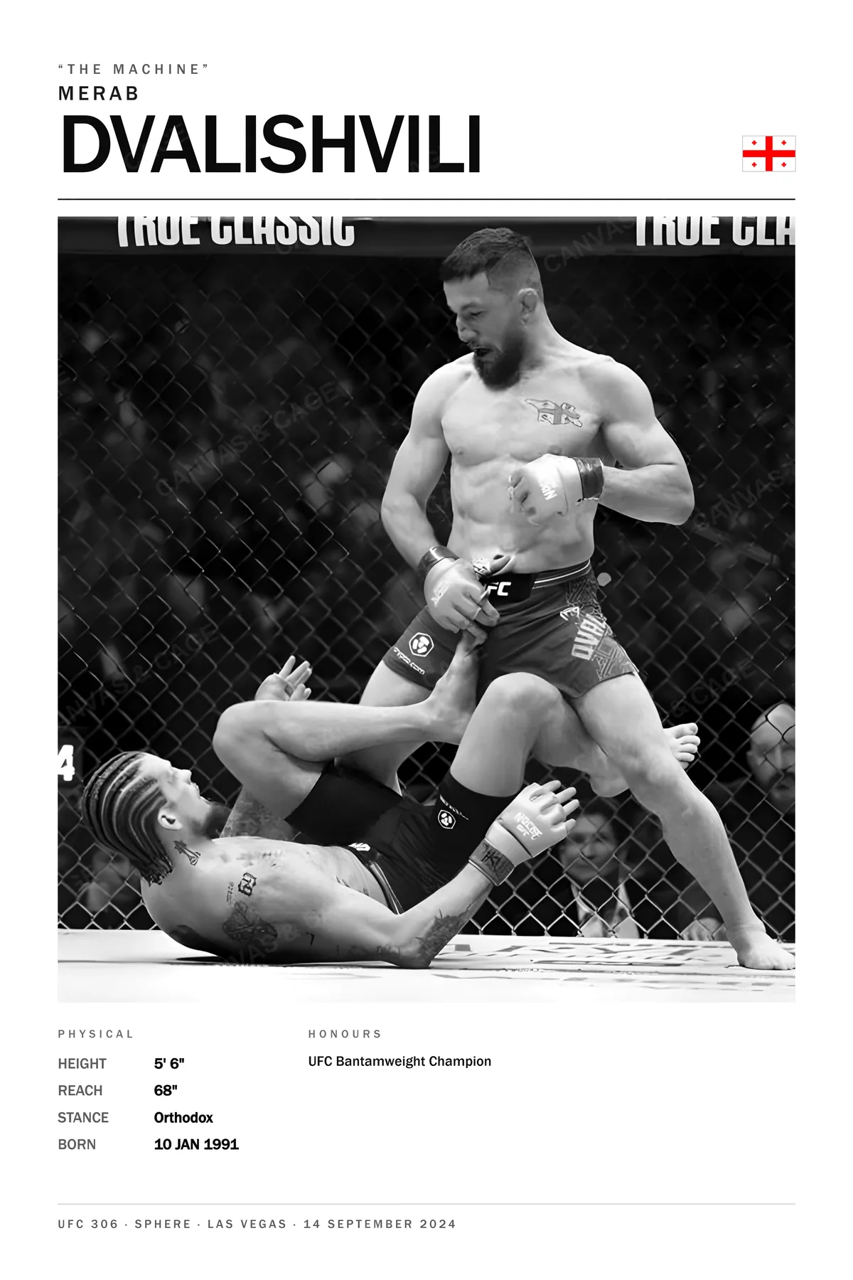 Merab Dvalishvili — Standing over a downed opponent, holding the leg, UFC 306