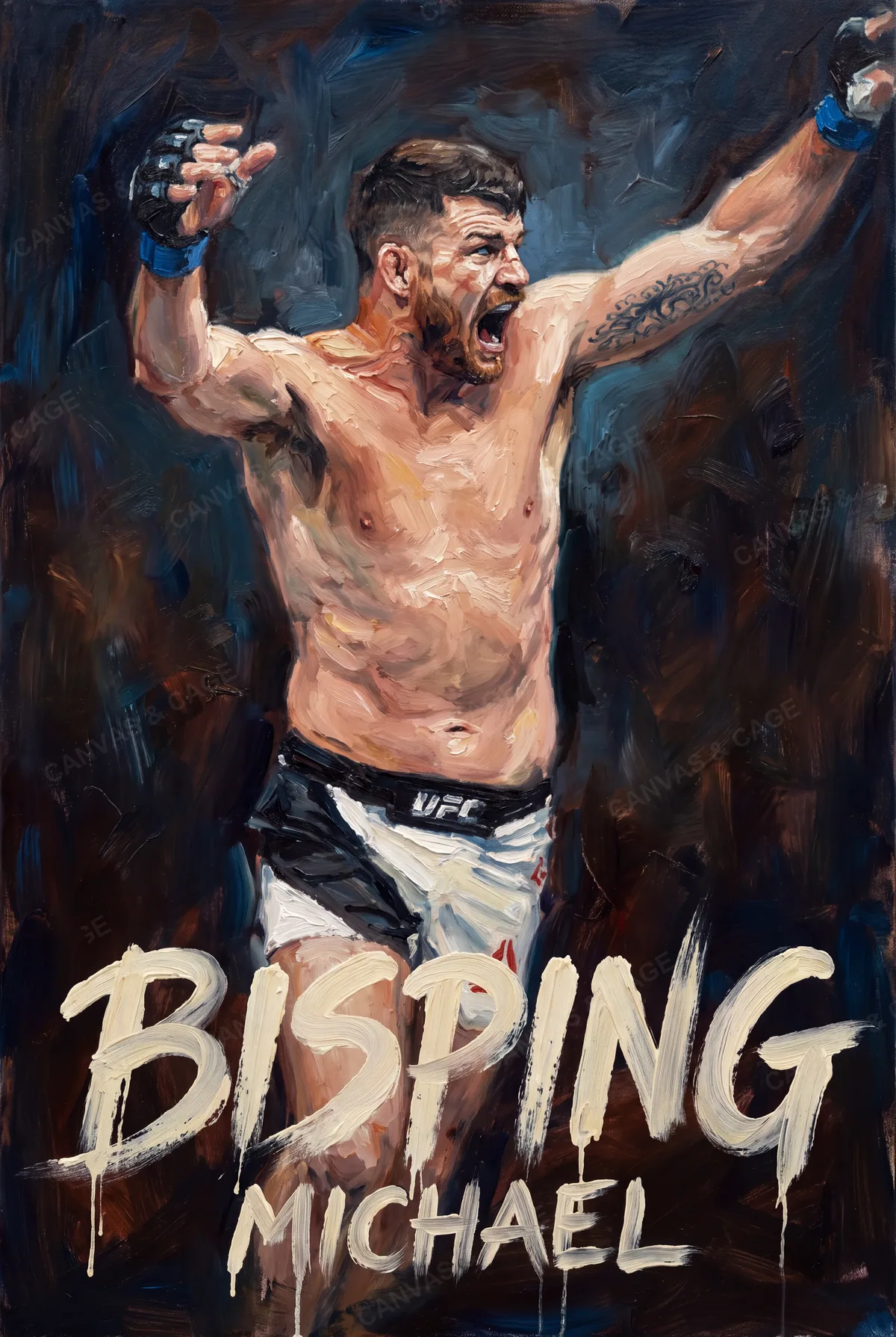 Michael Bisping — Arms flung wide, caught mid-roar