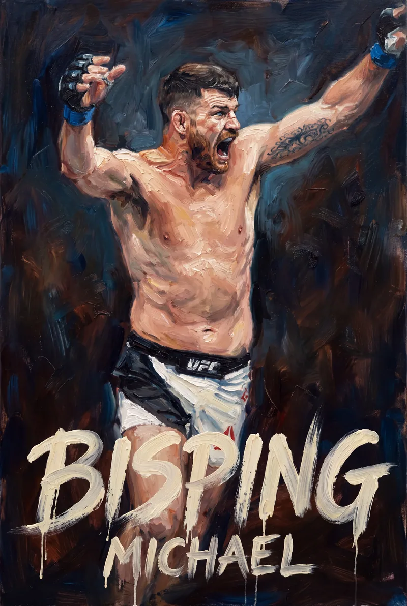 Michael Bisping — Arms flung wide, caught mid-roar