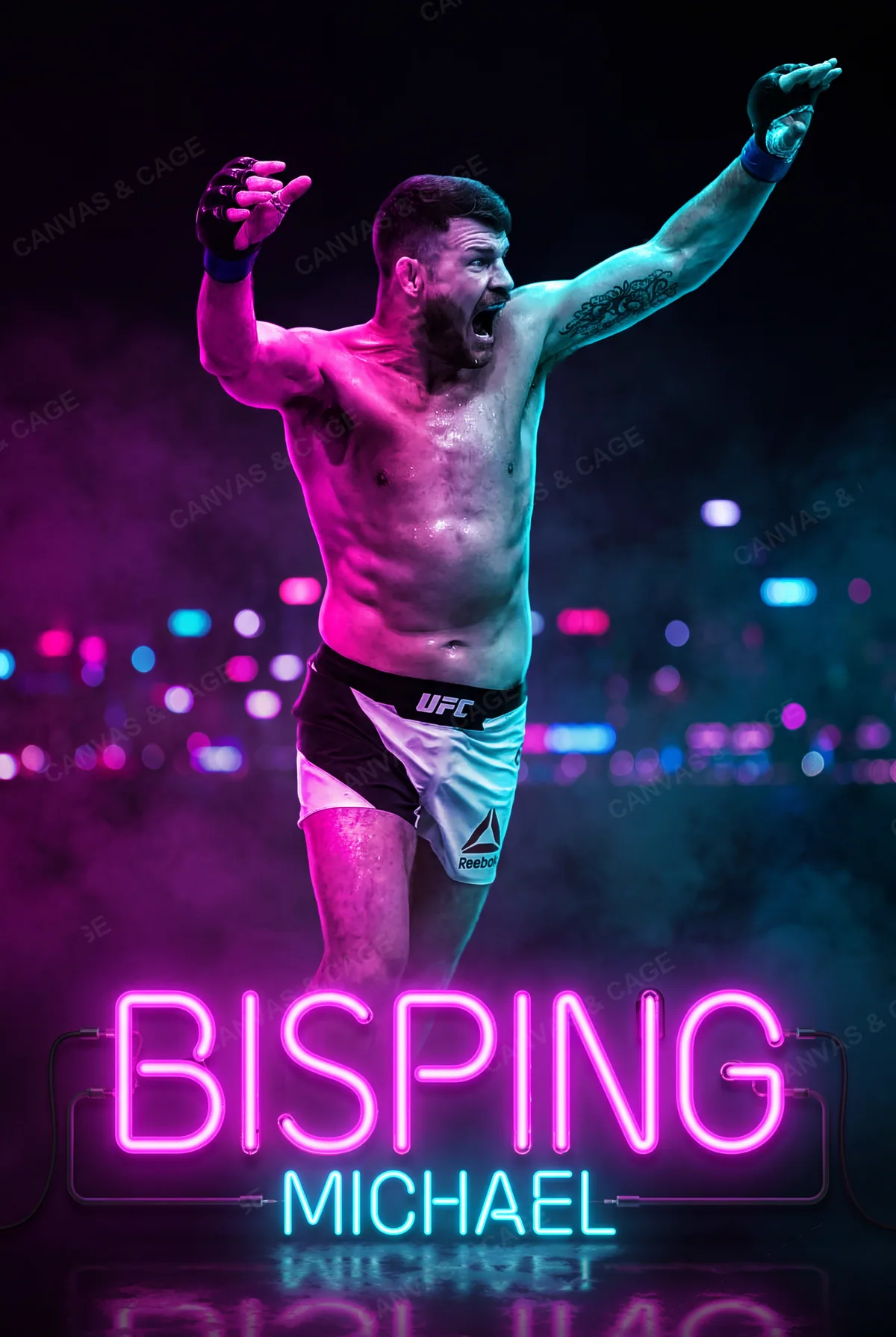 Michael Bisping — The roar and the arms wide, lit in neon