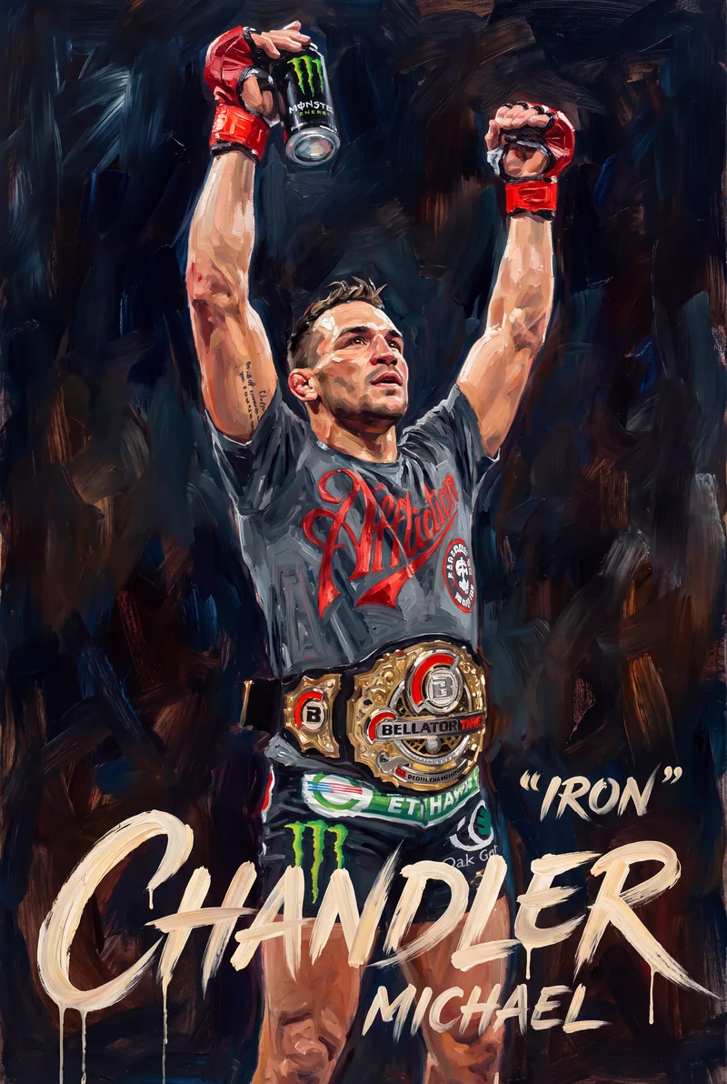 Michael Chandler — One glove up, Blessed inked across the chest