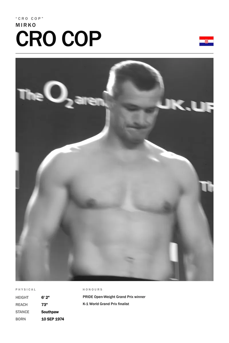Mirko Cro Cop — Head bowed, eyes down, arms hanging loose
