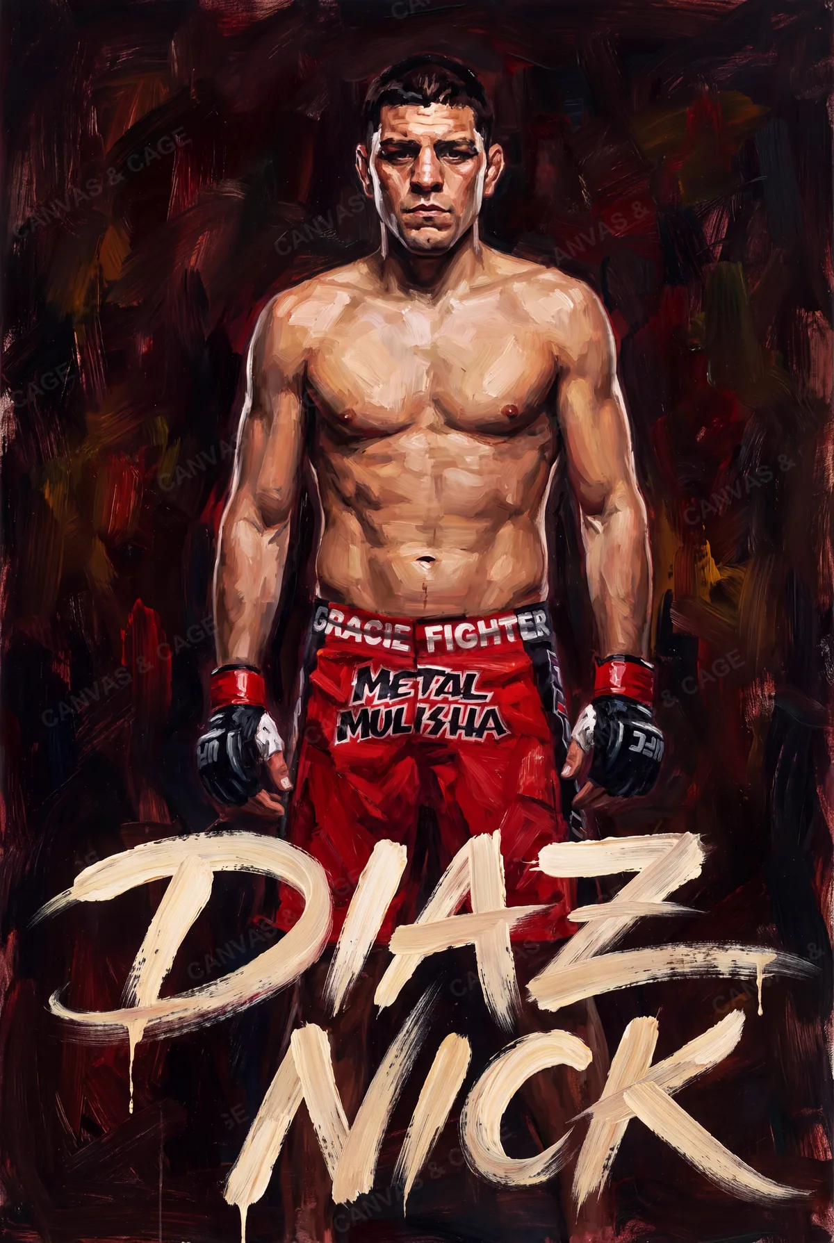 Nick Diaz — Stood square in the red shorts, hands hanging low