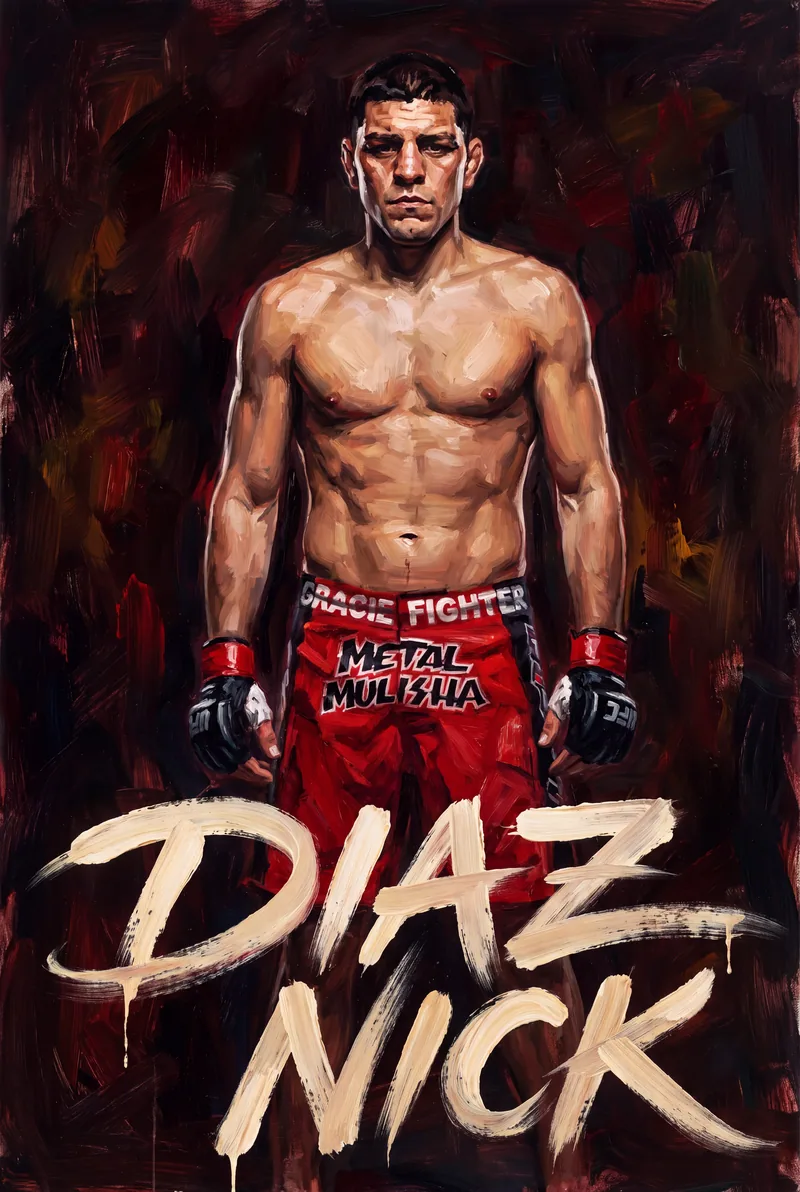 Nick Diaz — Stood square in the red shorts, hands hanging low