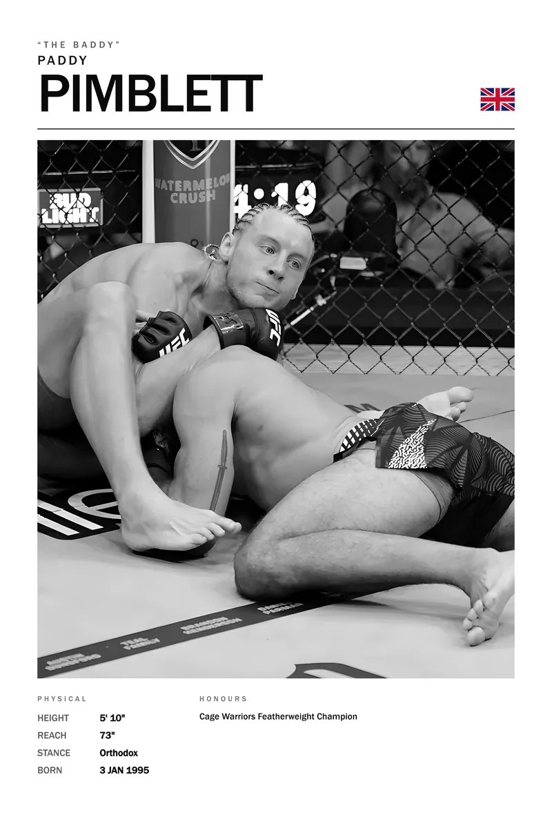 Paddy Pimblett — On top on the canvas, working the neck, eyes to the camera