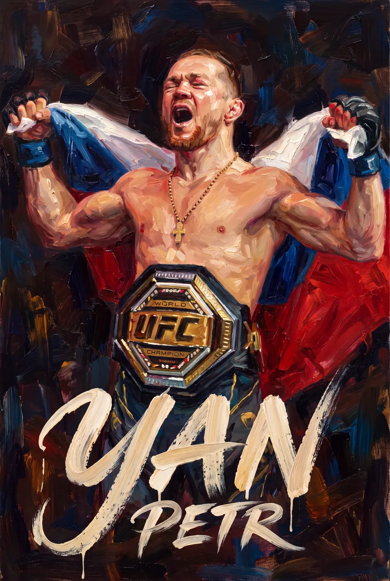 Petr Yan — Painted with the belt on and the flag held wide