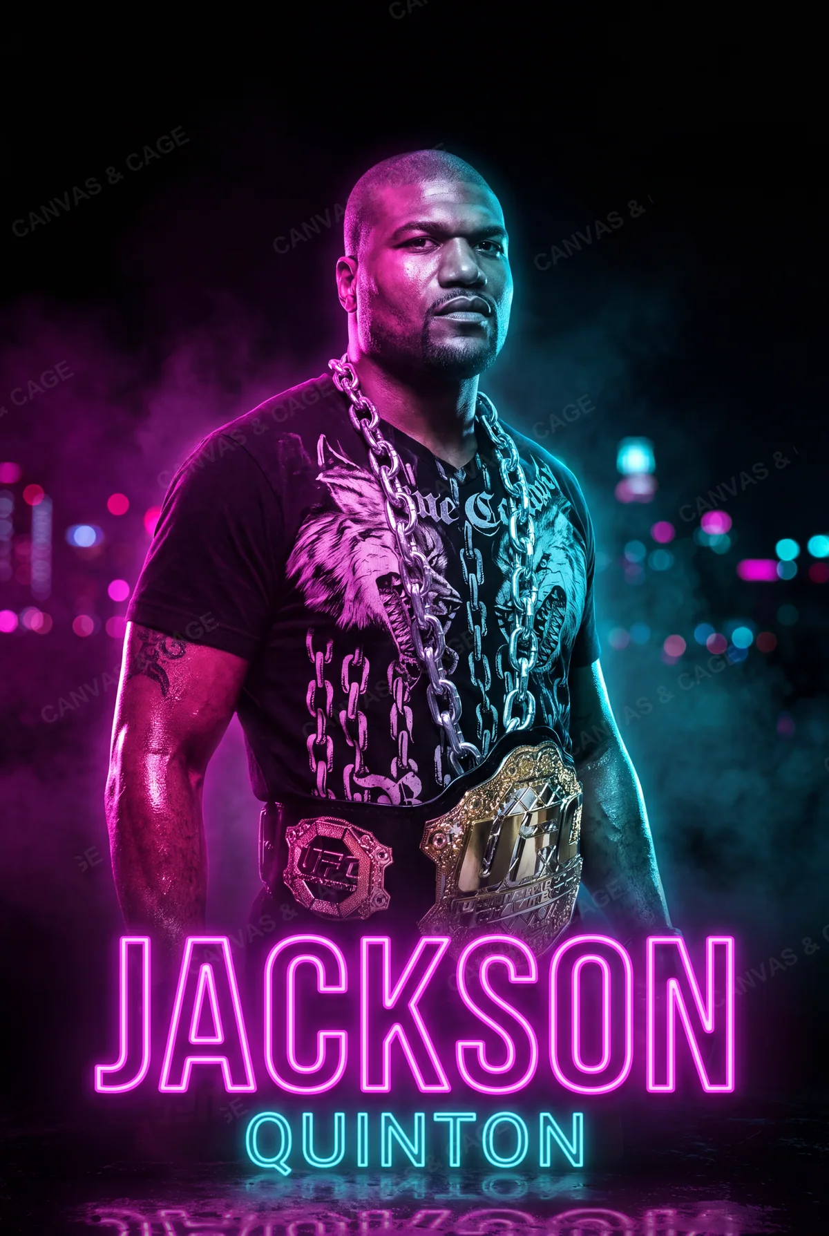 Quinton Jackson — Chains over the wolf shirt, belt at the waist