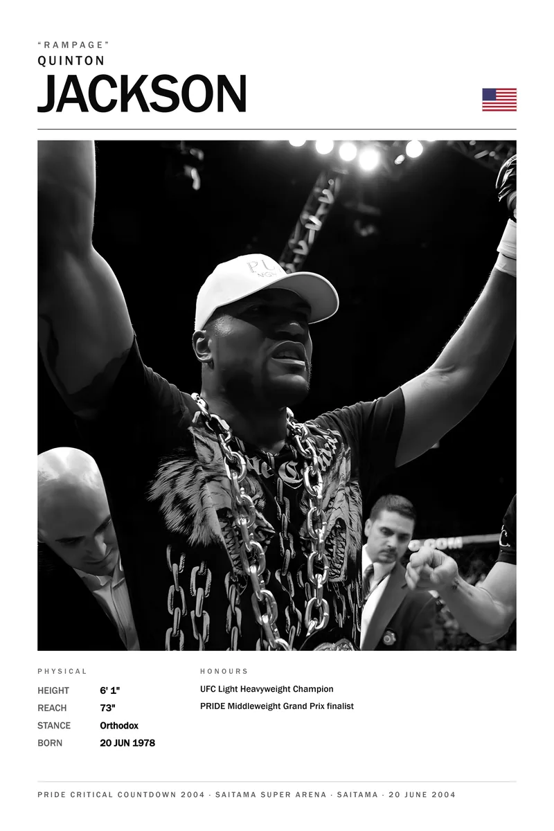 Quinton Jackson — Arms spread wide, chains hanging past his chest