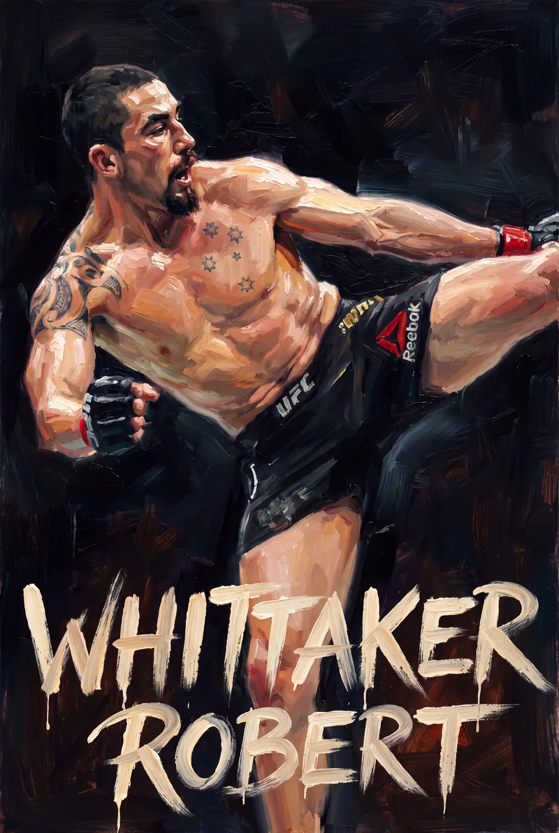 Robert Whittaker — Painted mid-kick, leg extended, hand cocked low