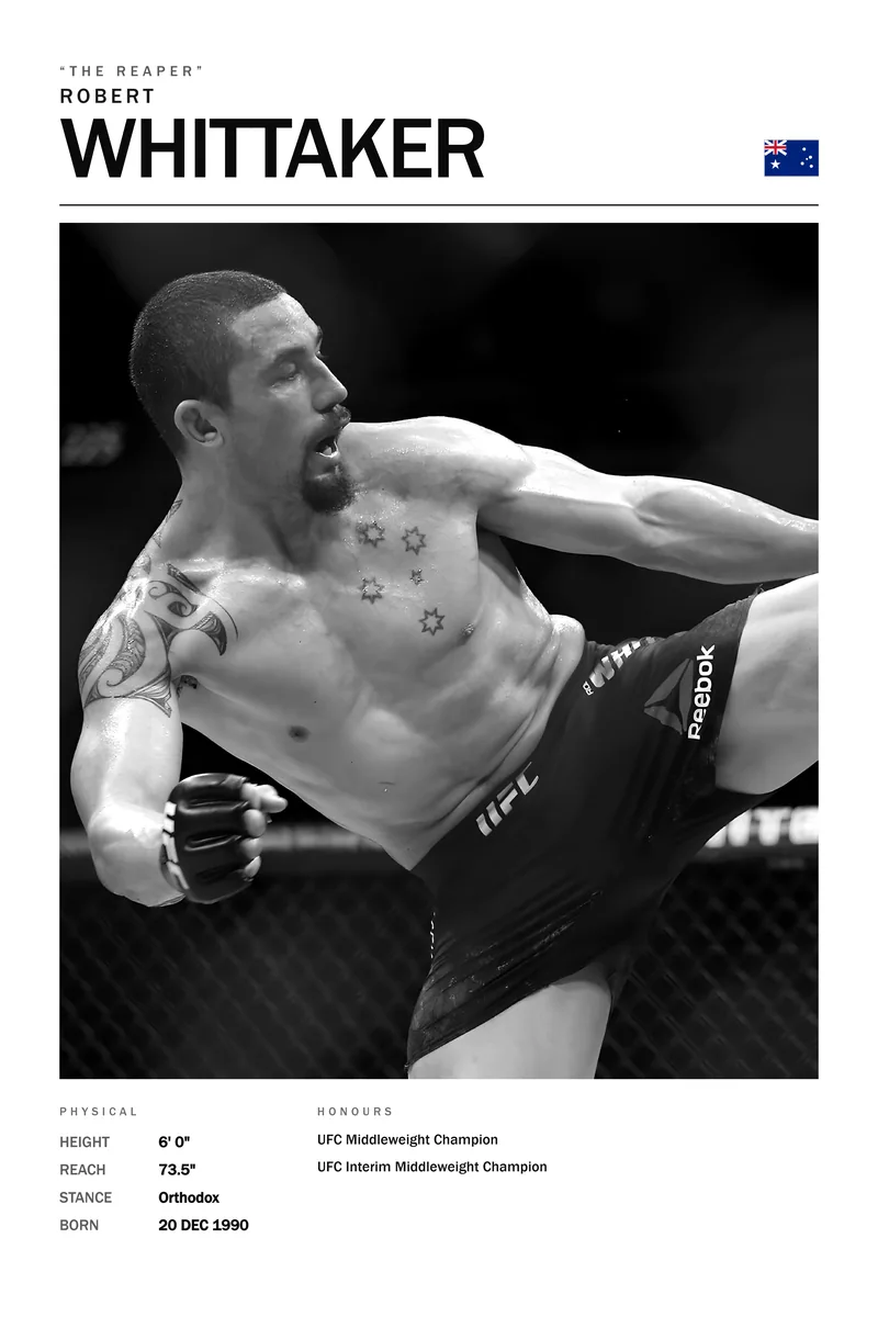 Robert Whittaker — The kick turning over, torso leaned back off the line