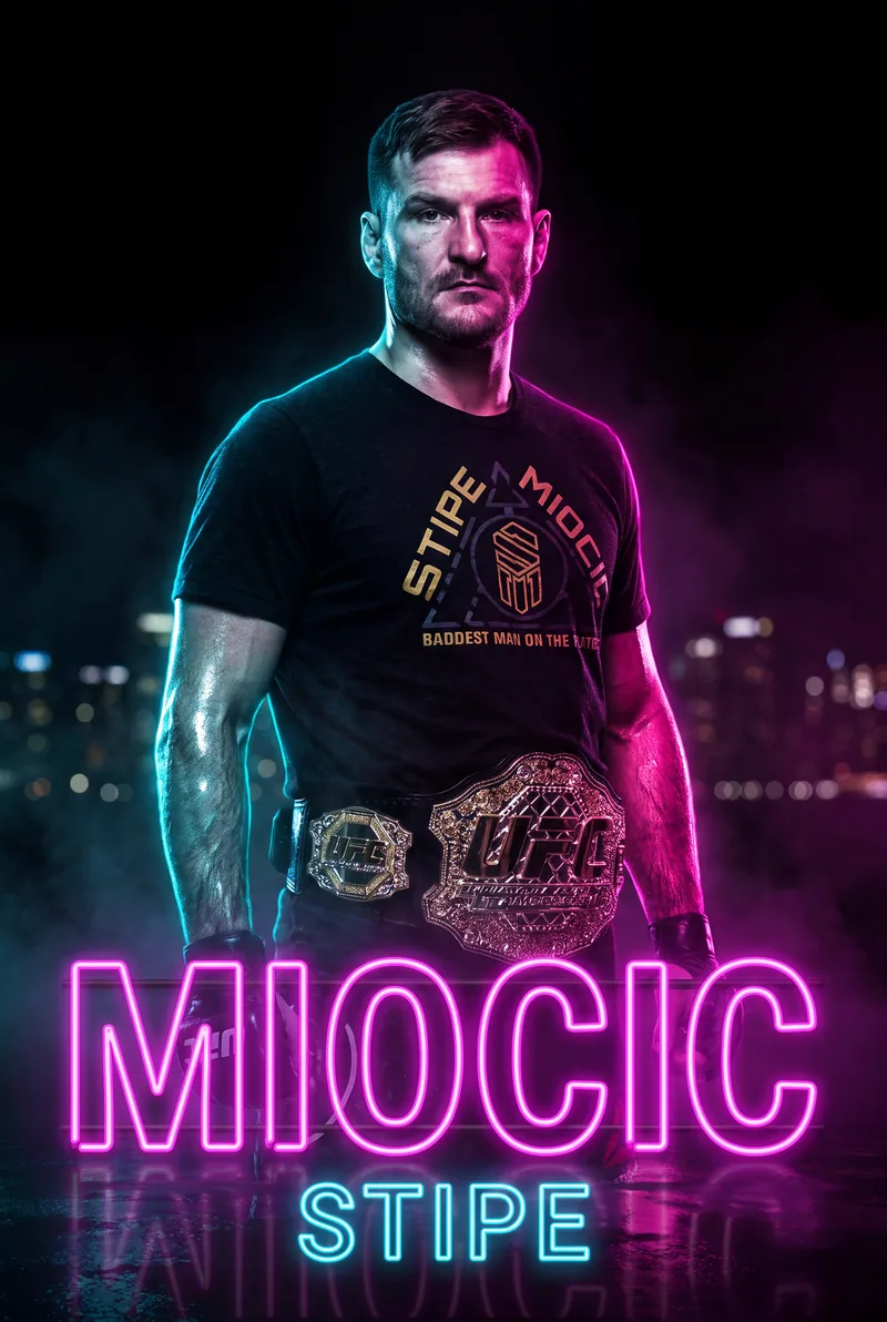 Stipe Miocic — Standing still in the neon, UFC gold across his waist