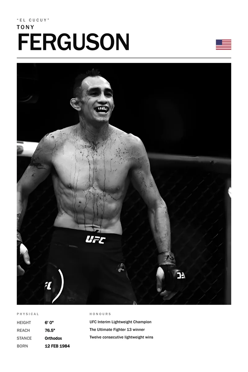 Tony Ferguson — Grinning through the mouthpiece, blood streaming down his chest