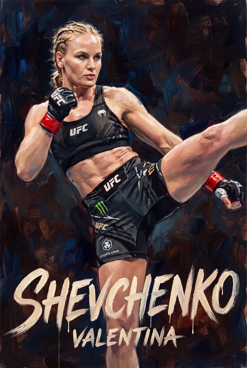 Valentina Shevchenko — The kick at full extension, one glove still high