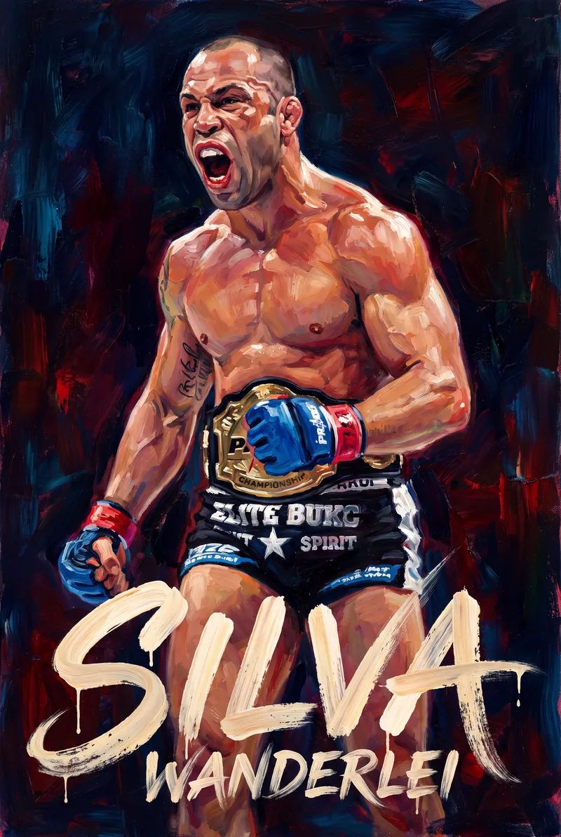 Wanderlei Silva — Gold belt at his waist, mouth open mid-roar