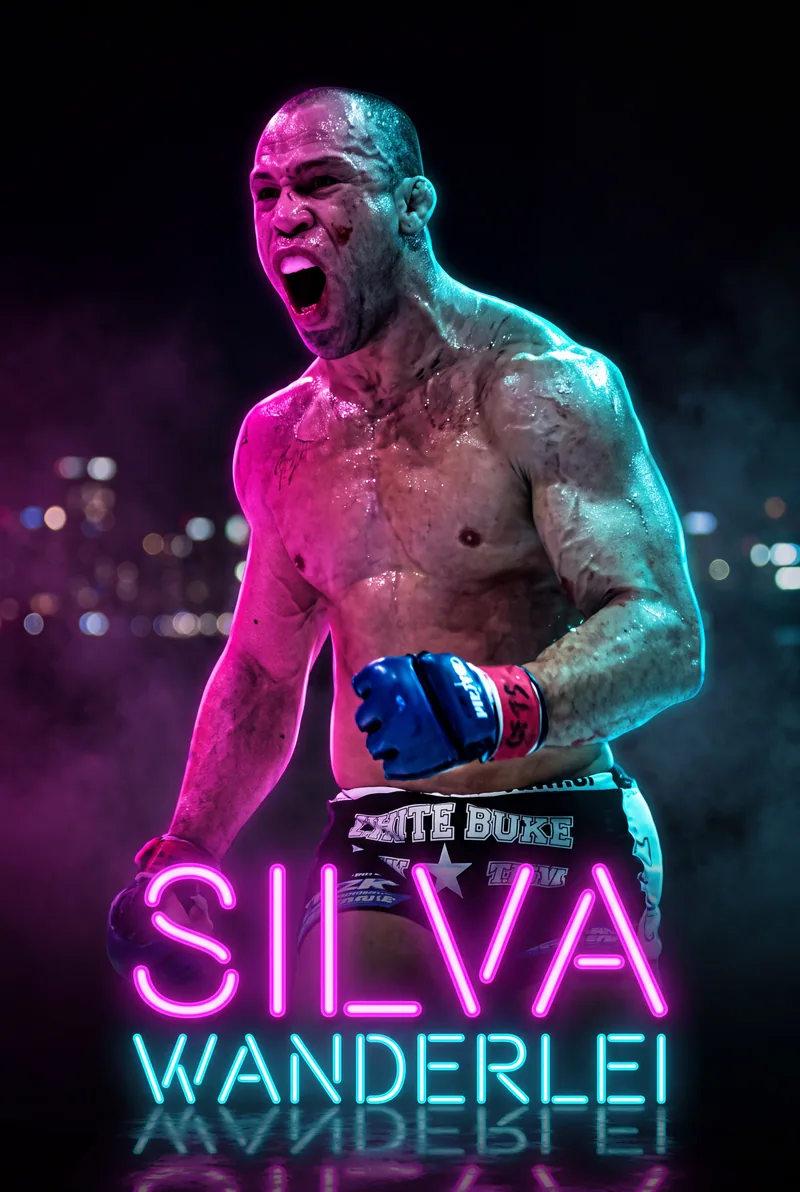 Wanderlei Silva — Marked up and roaring under the neon, gloves still on